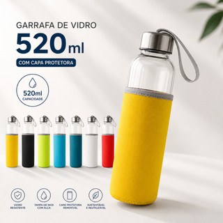 Garrafa de Vidro Squeeze com luva em neoprene soft shell 520ml