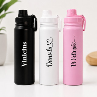 Garrafa Térmica Inox 800ml Personalizada com Nome | Fonte Exclusiva | Presente Personalizado | Garrafa Premium
