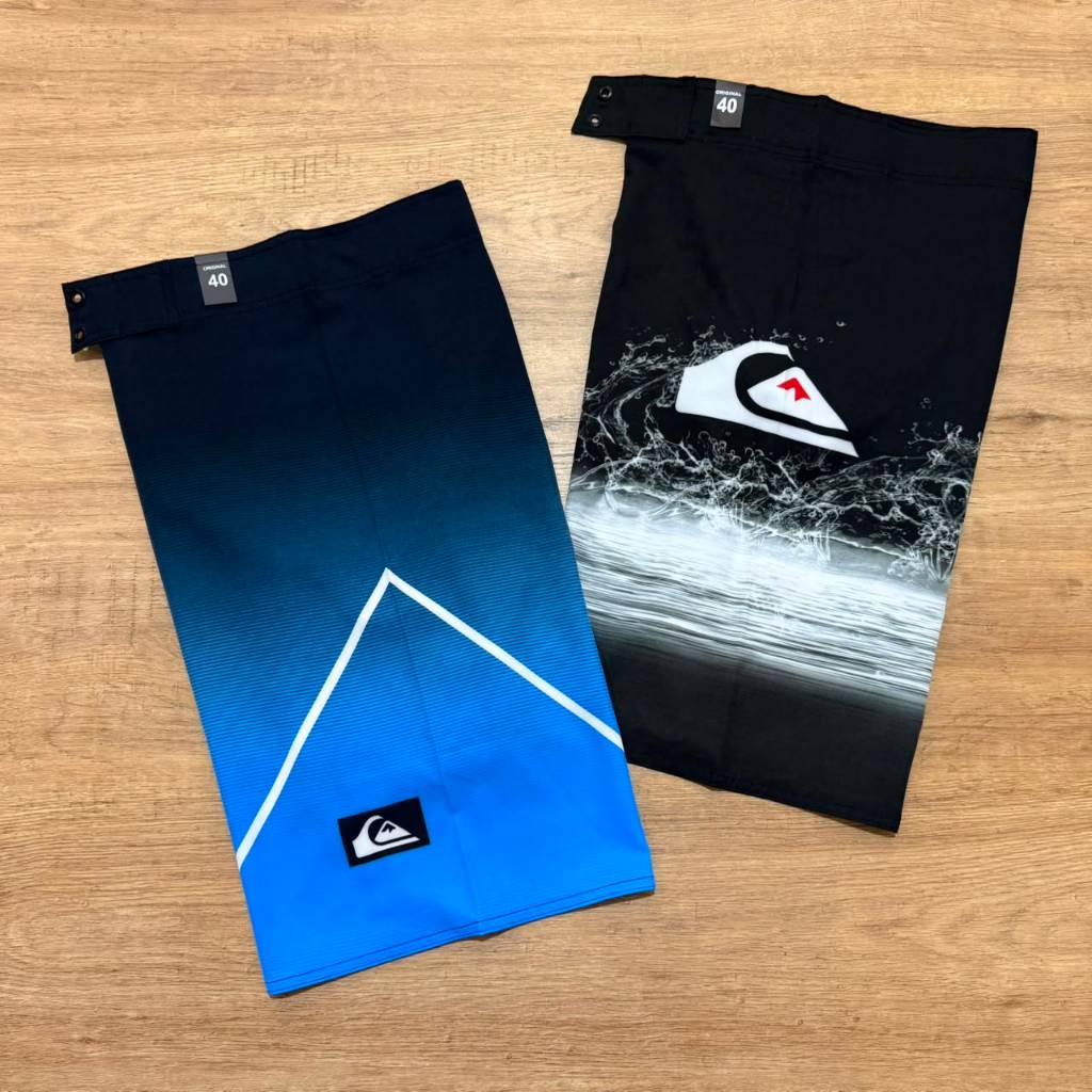 Kit com 2 Bermudas Quiksilver Masculinas Elastano Surf Praia Seca Rápido Estampadas
