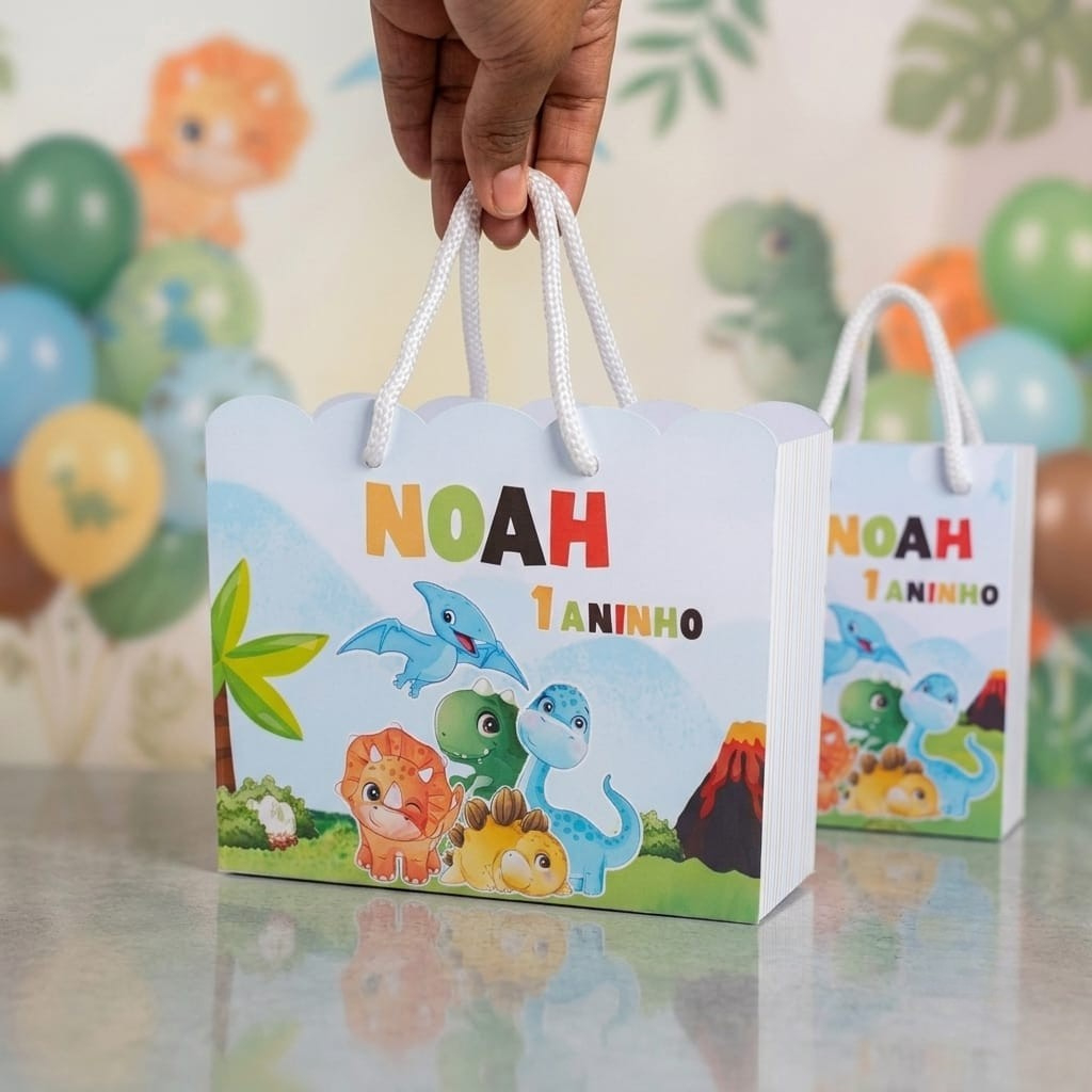 Kit Sacolinha Dinossauro Baby Personalizada Lembrancinha de Festa Infantil Aniversário