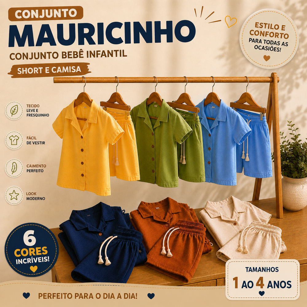 Conjunto bebê Infantil Mauricinho - Short e Camisa - roupa de menino