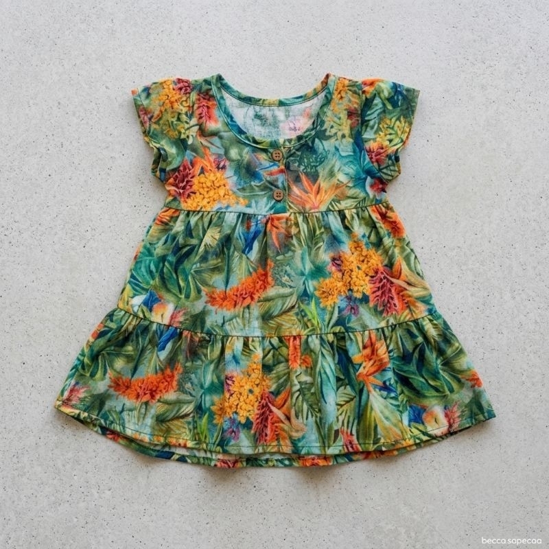 Vestido  Infantil Menina Babado Jasmim Floral Tropical Viscose Seda Becca Sapeca
