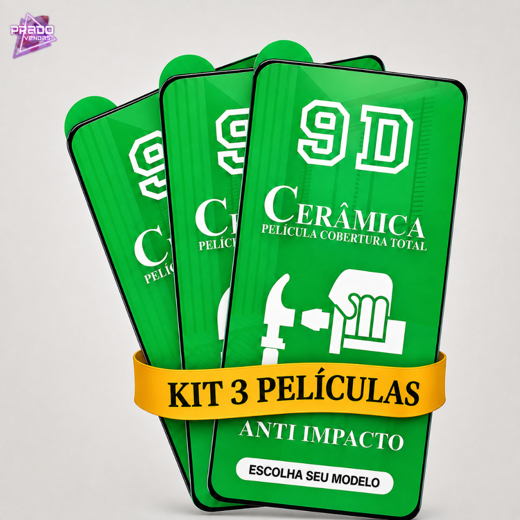 KIT 3 Películas IPhone Cerâmica Frontal Flexível 3D/9D Para Todos Modelos de IPhone