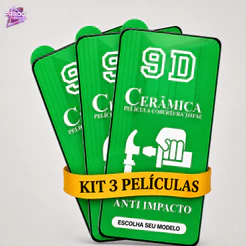 KIT 3 Películas IPhone Cerâmica Frontal Flexível 3D/9D Para Todos Modelos de IPhone