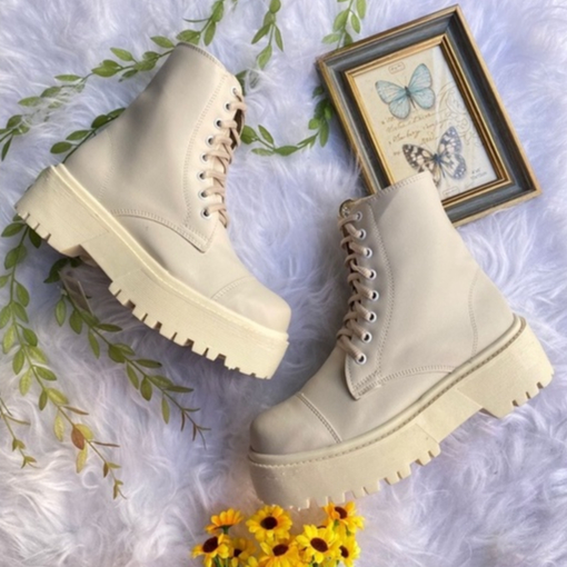 Coturno Feminino Off White Tratorado Bota Bege Original Tratorada