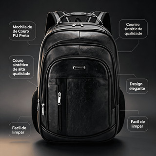 Mochila Executiva Grande em Couro PU 18" Ideal para Trabalho e Viagens. Design Elegante e Resistente