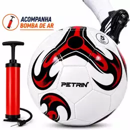 Kit Bola de Futebol Couro Sintético + Bomba de Ar Manual Portátil Para Encher Bola Tamanho 5 Oficial Campo Costurada