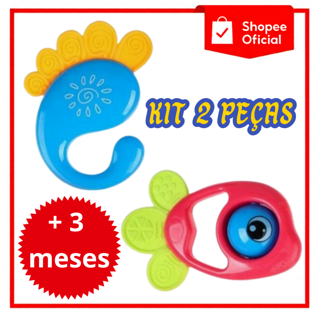 Kit Mordedor Bebê Sensorial Macio Chocalho Brinquedo Infantil Anti Estresse Alívio Dentição