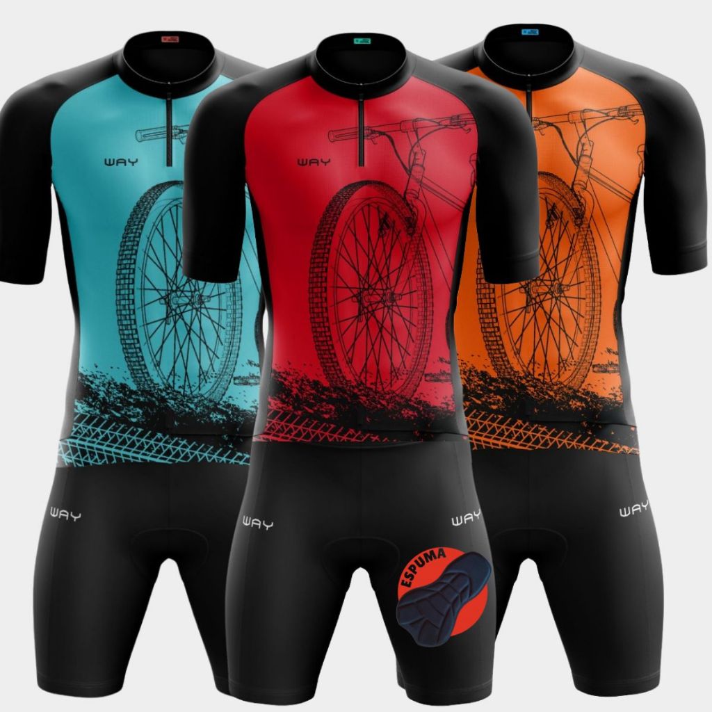 Conjunto Ciclismo Masculino Várias Cores Camiseta Bicicleta + Bermuda Acolchoada