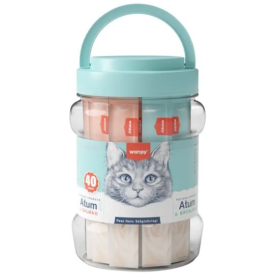 Petisco Cremoso Wanpy Para Gatos com Fórmula Hidratante 40 Tubos 14g
