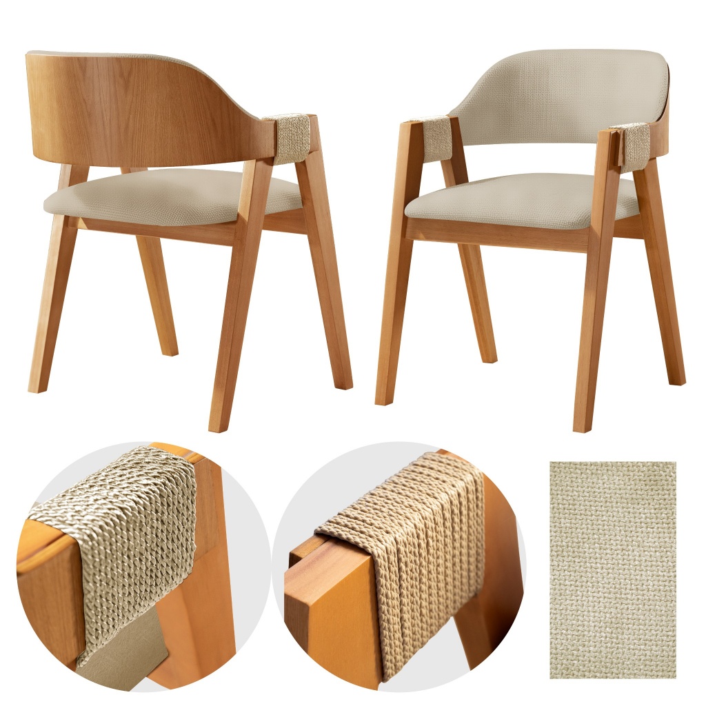Cadeira de Madeira de lyptus e encosto de laminado de carvalho para Sala de Jantar Premium Estofada Design Moderno