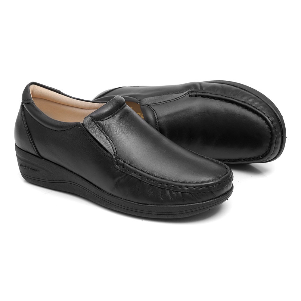 Mocassim Feminino Preto Couro Casual Social Confortável Slip On Elegante Sapato Clássico Para Trabalho Passeio Dia a D