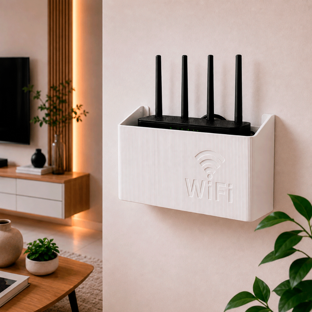 Suporte para Roteador Modem Wi-Fi Repetidor - Organizador de Cabos - Instale sem sujeira!