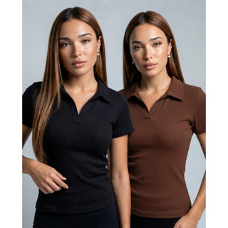 Camisa Gola Polo Feminina Algodão Social Kit 2