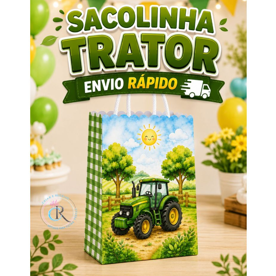 Sacolinha Surpresa Trator Fazendinha Lembrancinha Aniversário Festa Infantil com Alça – Pronta Entrega