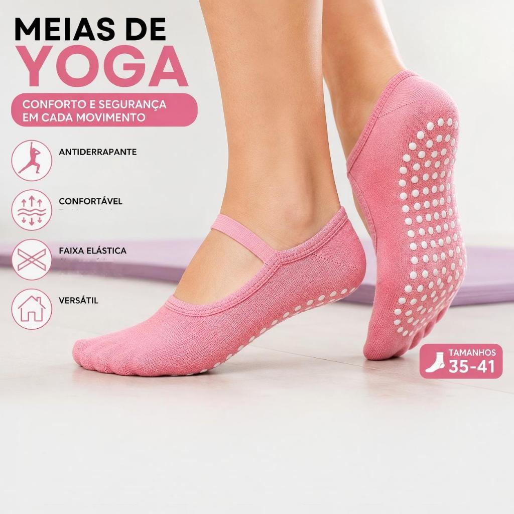 Kit 2，3 OU 6  pares Meia de Yoga Antiderrapante Feminina com Faixa Elástica – Meia para Pilates, Ballet e Academia 35-41