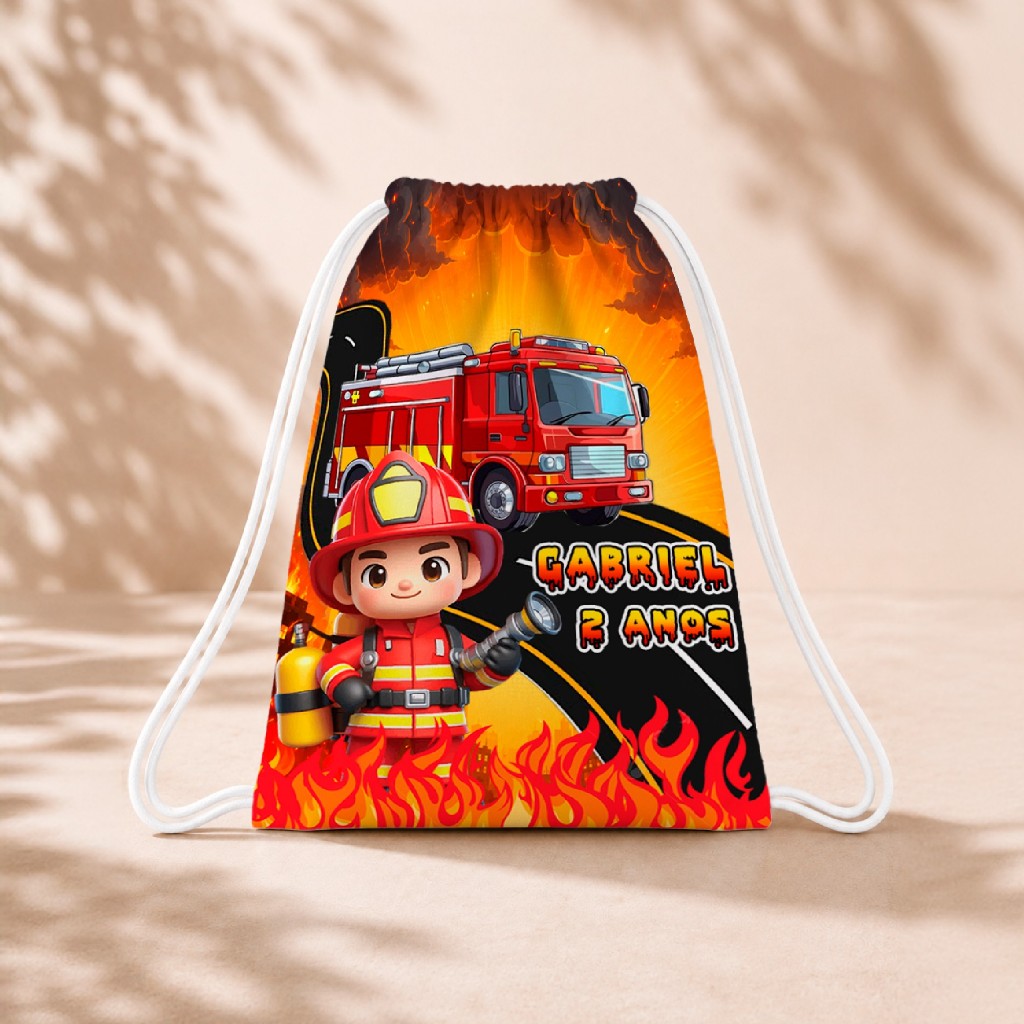 10 Mochila Personalizada Infantil 18x26 Sacolinhas Surpresa Festa Aniversário Lembrancinha Bombeiros M2