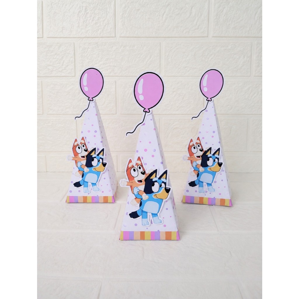 Kit Caixinhas Pirâmide personalizadas BLUEY E BINGO (Rosa) - Lembrancinha de Festa Infantil