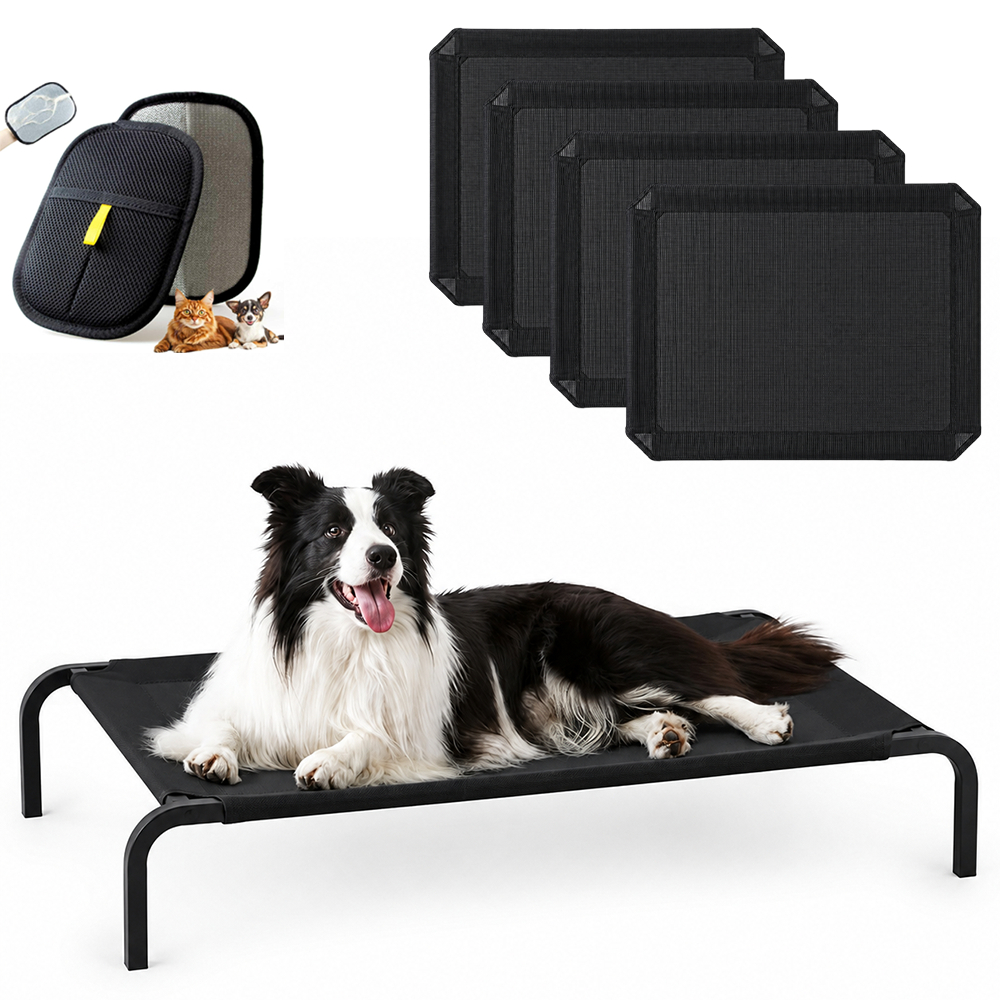 Cama Pet Suspensa Elevada para Cães e Gatos, Tecido de Malha Respirável e Lavável, 2 Tamanhos com Removedor de Pelos