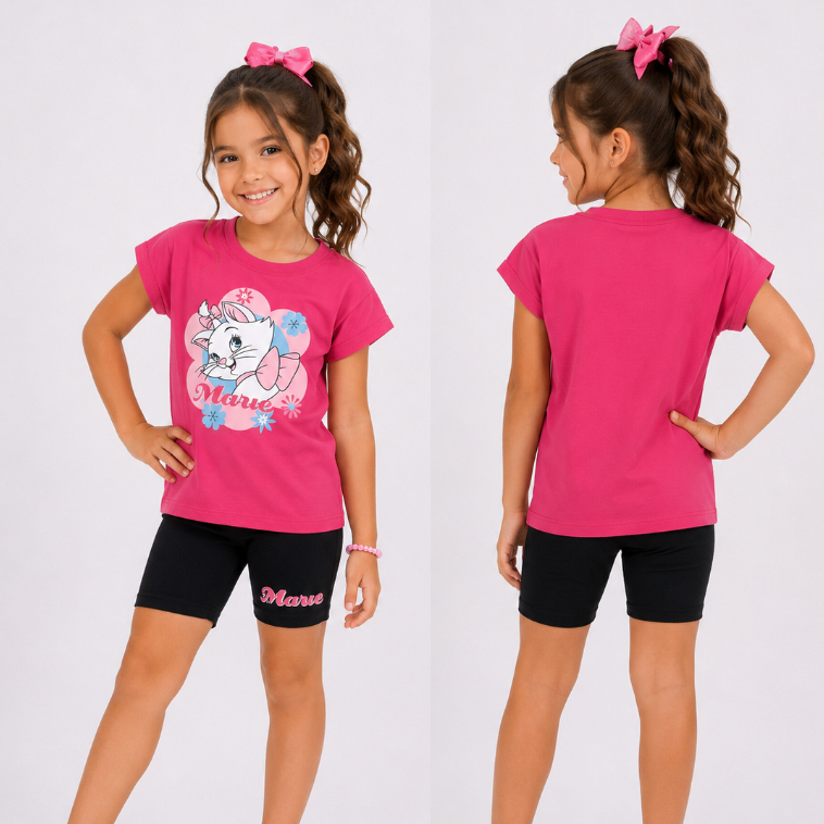 Conjunto Feminino Infantil Gata Marie, Bermuda Cotton e Blusinha Viscolycra