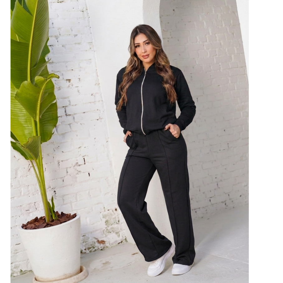 Conjunto Feminino Moletom Premium Jaqueta com Capuz e Calça Confortável Casual Estiloso