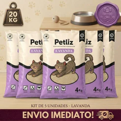Kit 5 Areia Sanitária Higiênica para Gatos Granulado Fino Médio Aroma Lavanda - Petliz