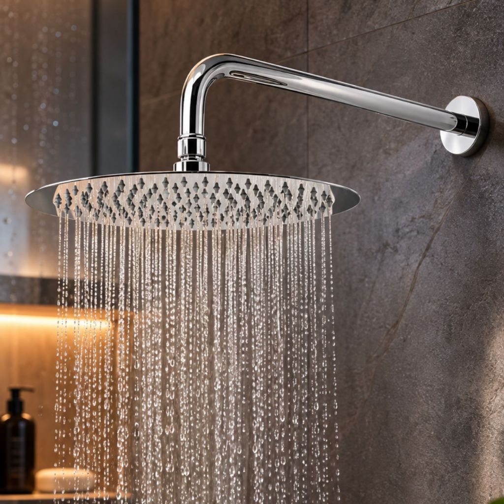 Ducha Redonda Slim Moderna Metal Inox Cromada Aquecimento Solar Gás Cinza Cromado Banheiro Piscina
