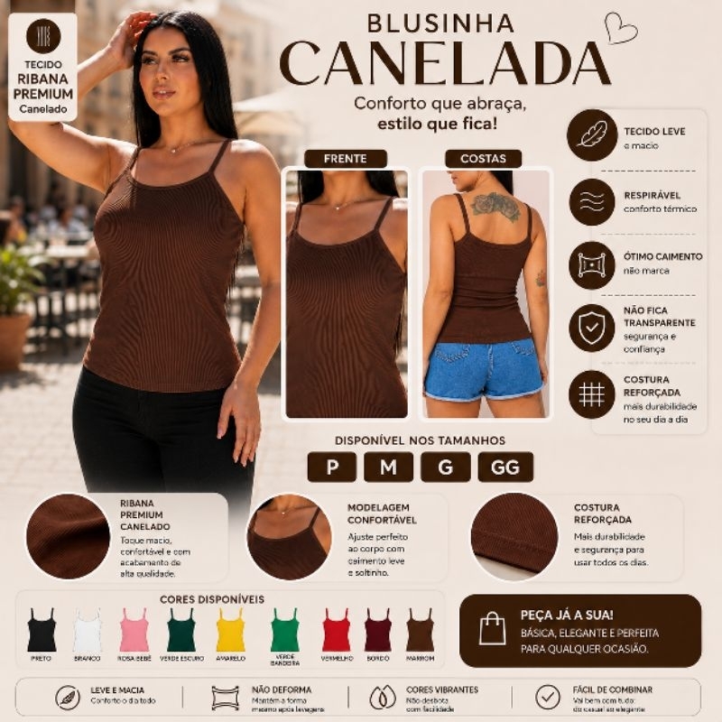 Blusa Blusinha Feminina Alcinha Fina Com Bojo Canelada Regata Feminino Roupa Moda Fashion Promoção