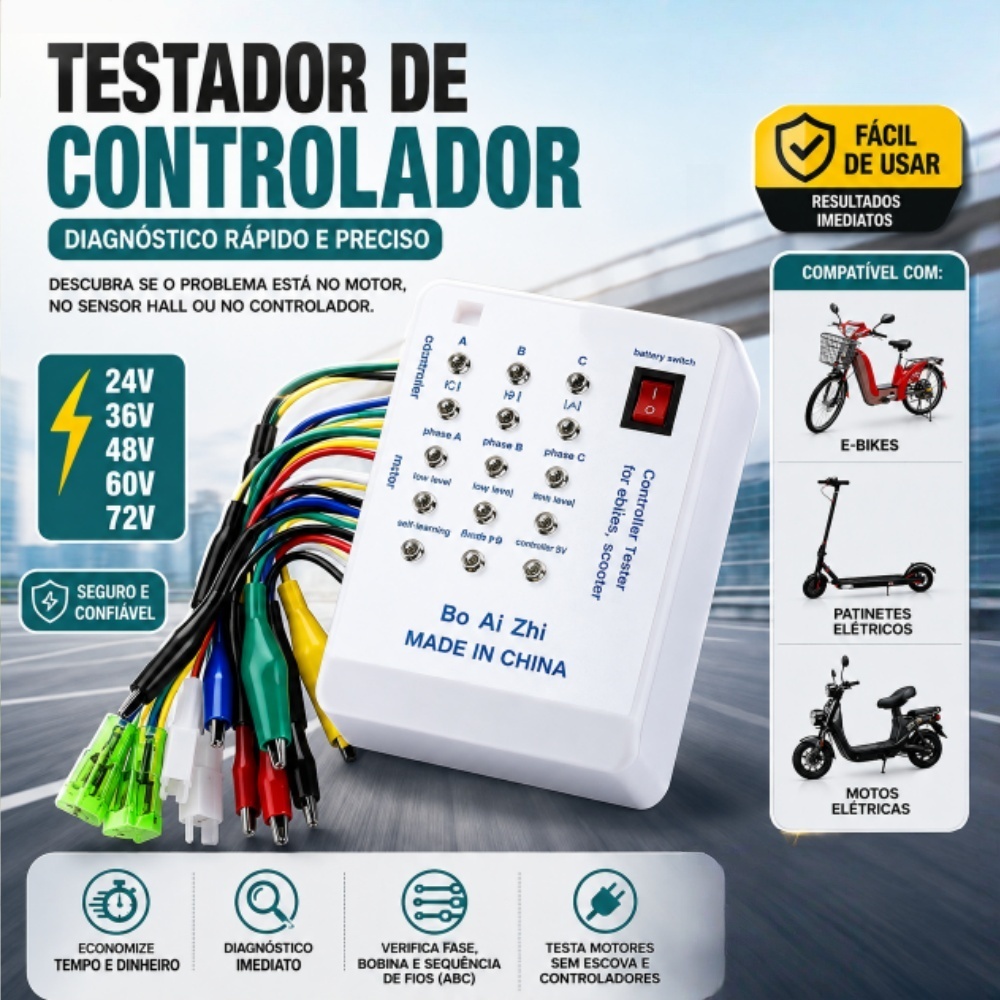 Testador Controlador de Motor Sem Escova 24V/36V/48V/60V/72V para E-Bike e Scooter