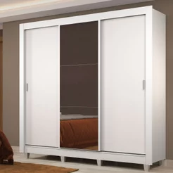 Guarda Roupa Casal Madesa Lyon Plus 3 Portas de Correr com Espelho 4 Gavetas com Pés