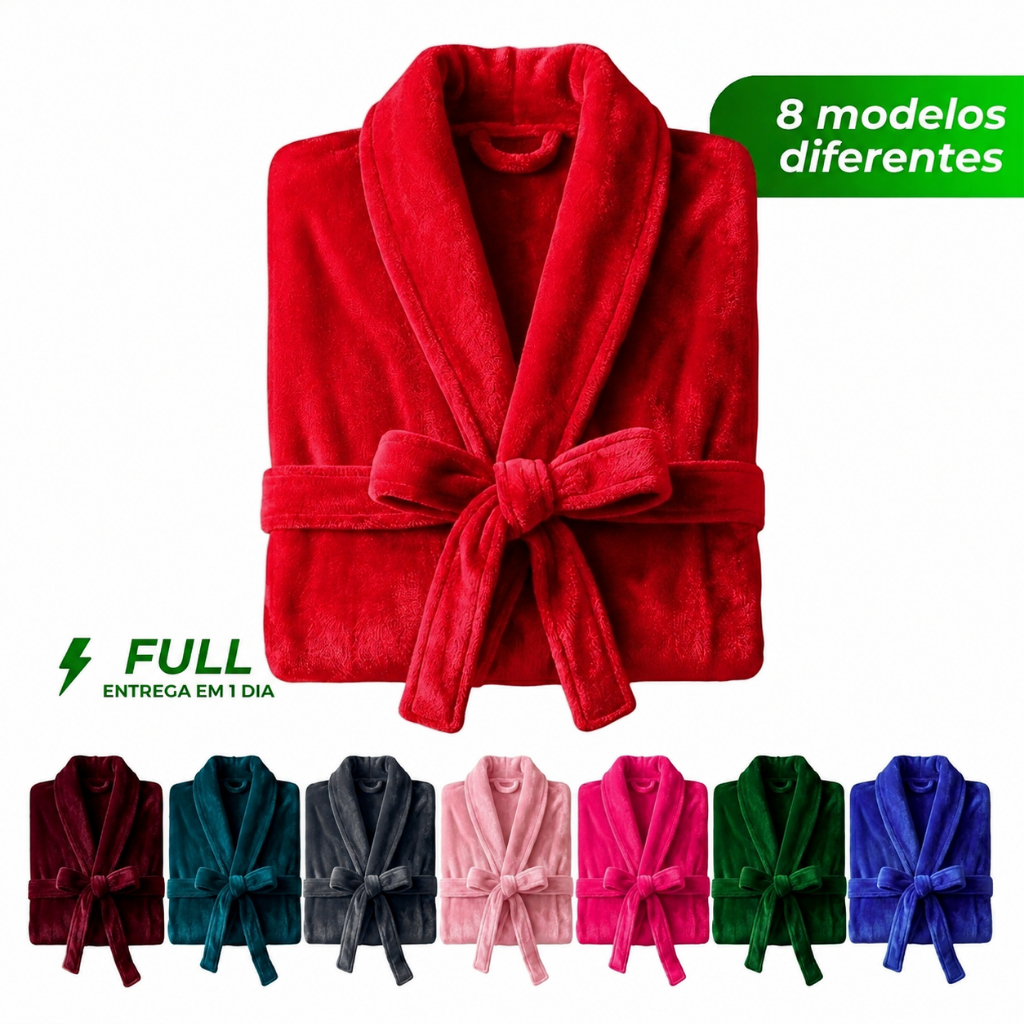 Roupão Microfibra Plush Adulto Unissex Frio Inverno Super Macio Com Bolso e Faixa Várias Cores