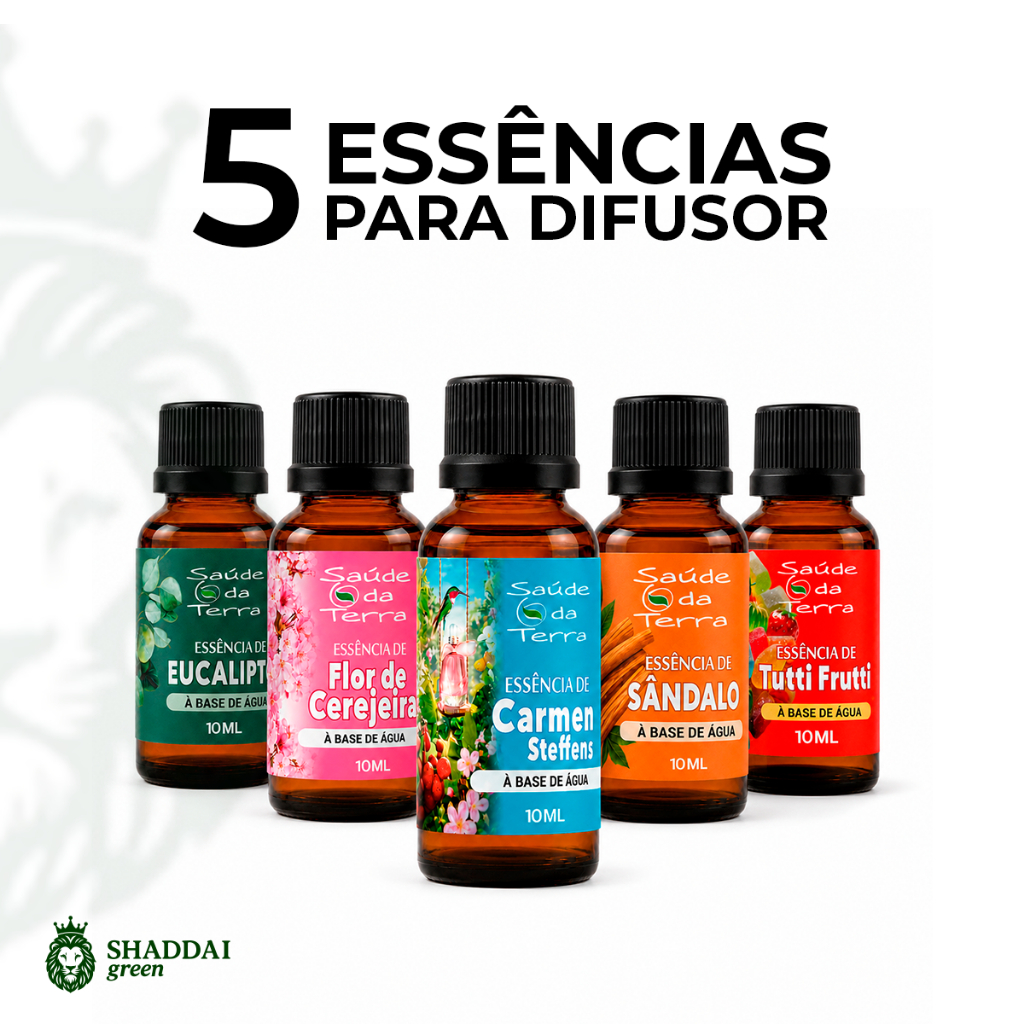Kit 5 Essências Para Difusor e Umidificador Elétrico a Base de Água 10ml Cada Sofisticadas