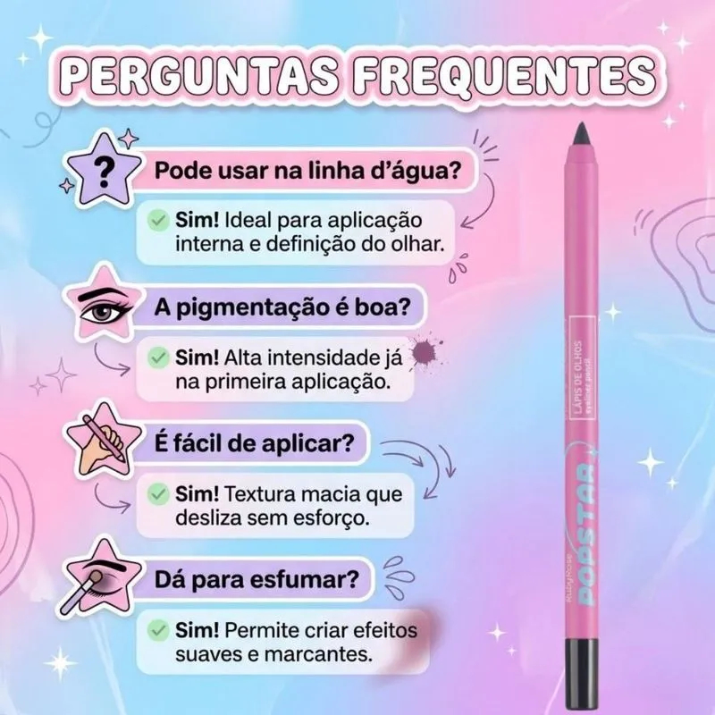 Lápis de Olhos Ruby Rose PopStar Hot Blink - Alta Pigmentação e Textura Macia — imagem 2 de 2
