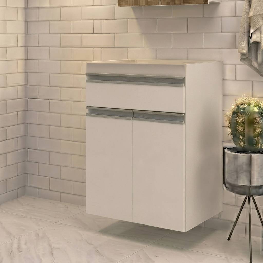 Gabinete para Banheiro 50cm sem Lavatório Cewal Branco/Branco