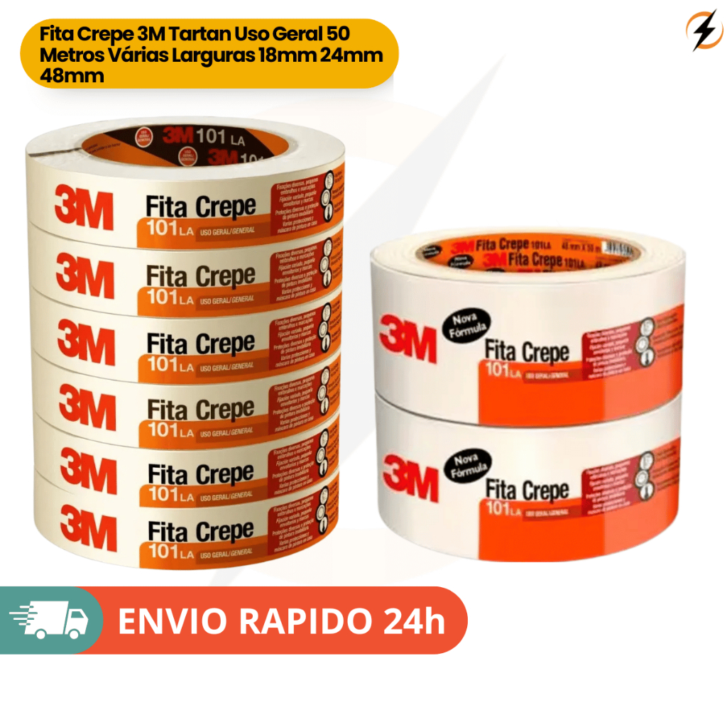 Fita Crepe 3M Tartan Uso Geral 50 Metros Várias Larguras 18mm 24mm 48mm