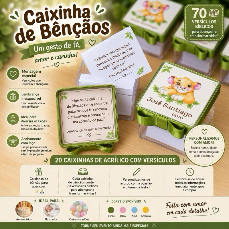 20 Caixinhas de Bençãos/ Caixinha de Promessas personalizadas/ Lembrancinhas de aniversário, batizado e chá de bebê.