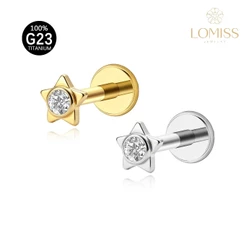 LOMISS Piercing Helix Conch Labret 100% Titânio G23 Pvd Estrela Com Zirconia 1,2x8mm
