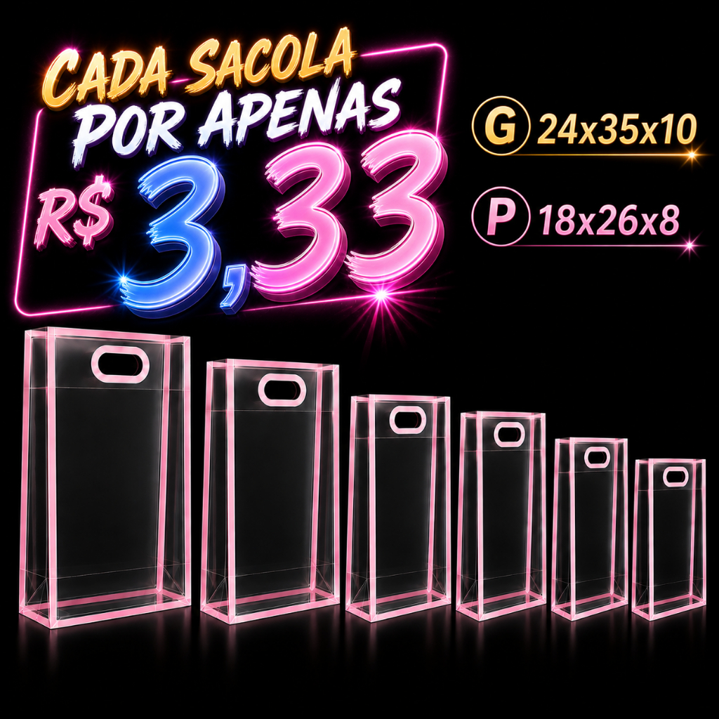25/50/100 Sacolas De Presente PP Fosco Com Borda Transparente Alças Reforçadas Reutilizáveis Para Festas E Casamentos