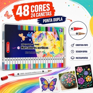 Kit Marcadores de Acrílico 24/48/72 Cores com Caneta Branca à Prova d'Água Frete Grátis Promoção