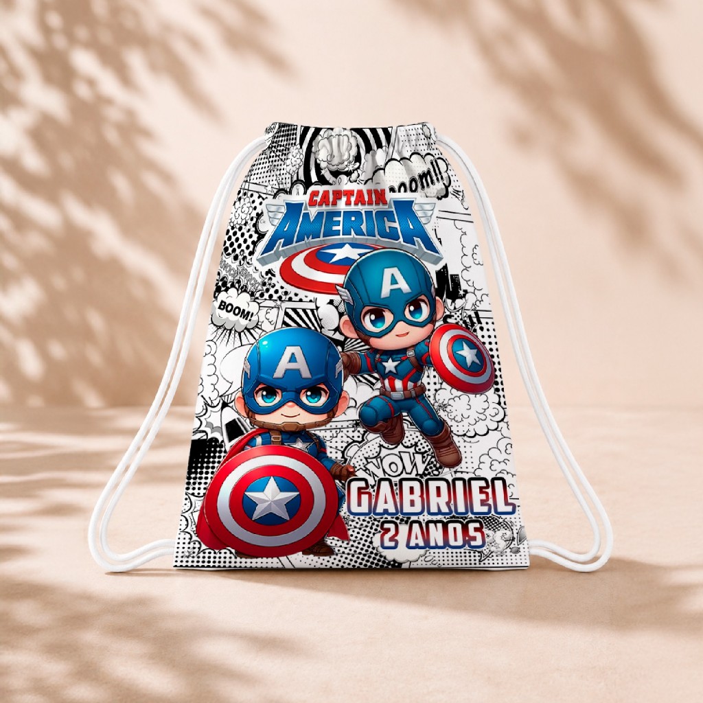 10 Mochila Personalizada Infantil 18x26 Sacolinhas Surpresa Festa Aniversário Lembrancinha Capitão América Cute M1