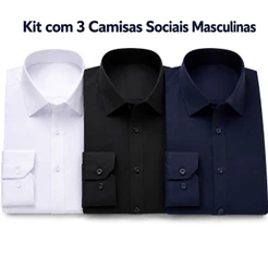 kit 3 camisas Social Masculina