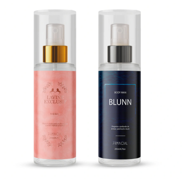 KIT BODY SPLASH LAVINE EXCLUSIF FEMININO + BLUNN MASCULINO 200ML BY PRIMACIAL