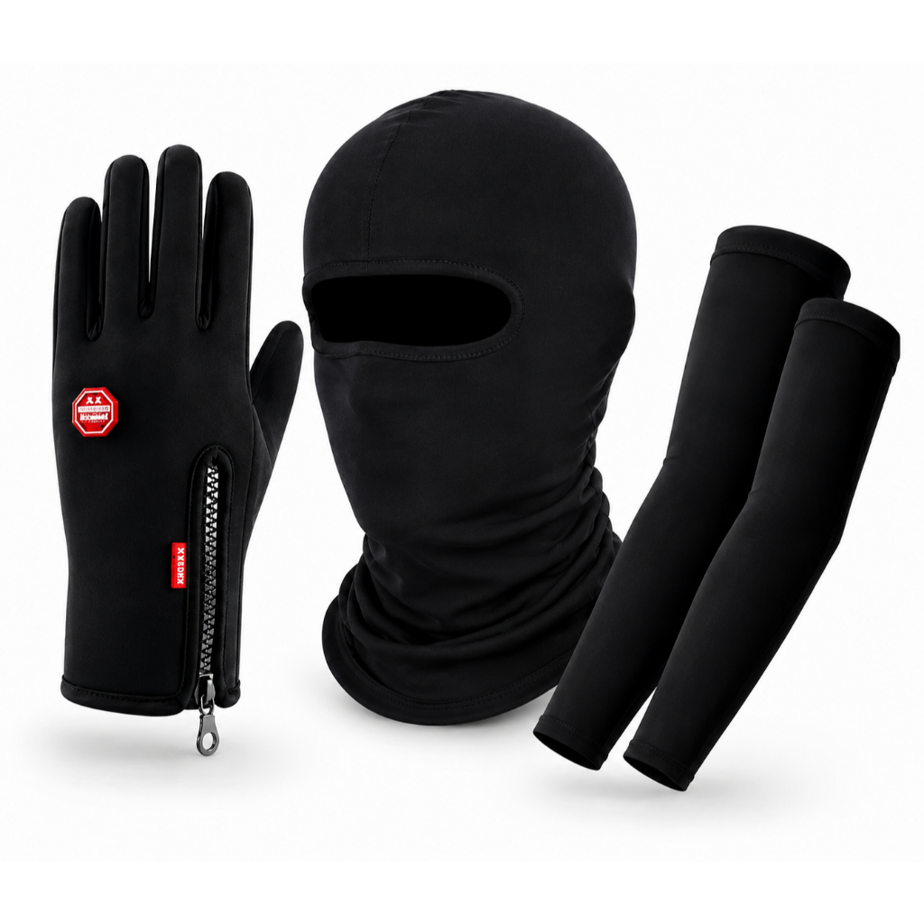 Kit Touca Ninja Manguito e Luva Impermeável Para Motoboy Proteção UV50+ Térmico Chuva Moto Unissex
