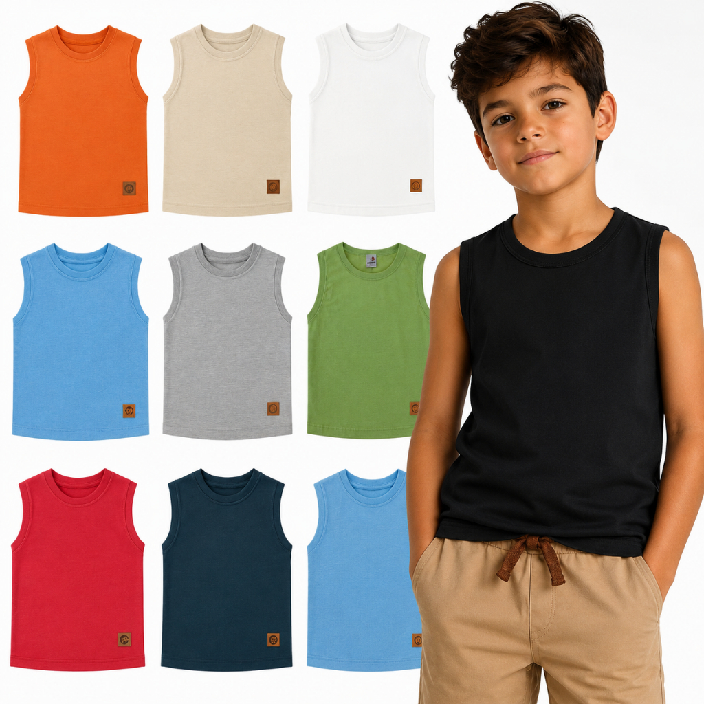 Regata Infantil Menino | Básica Sem estampa 2 ao 12 Anos | Roupa Infantil Menino Verão | Regata Infantil para Menino