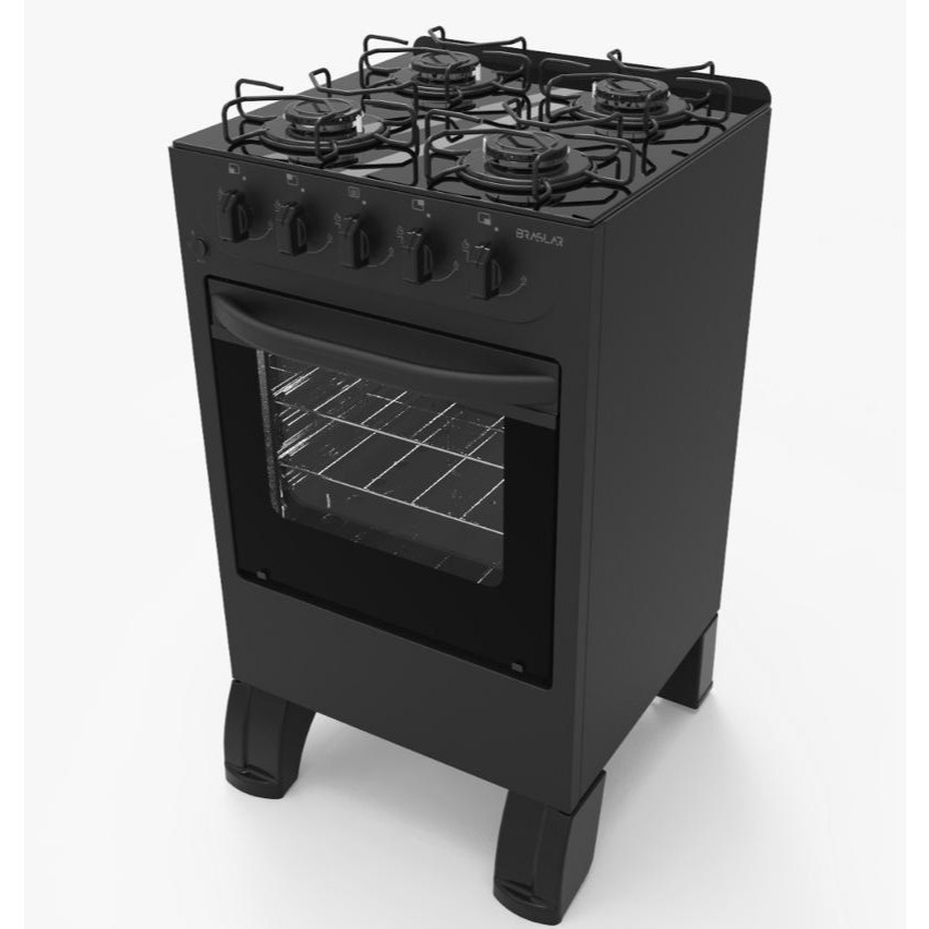 Fogão De Piso á Gás Braslar 4 bocas Carina Preto com mesa de Vidro Acendimento Automático