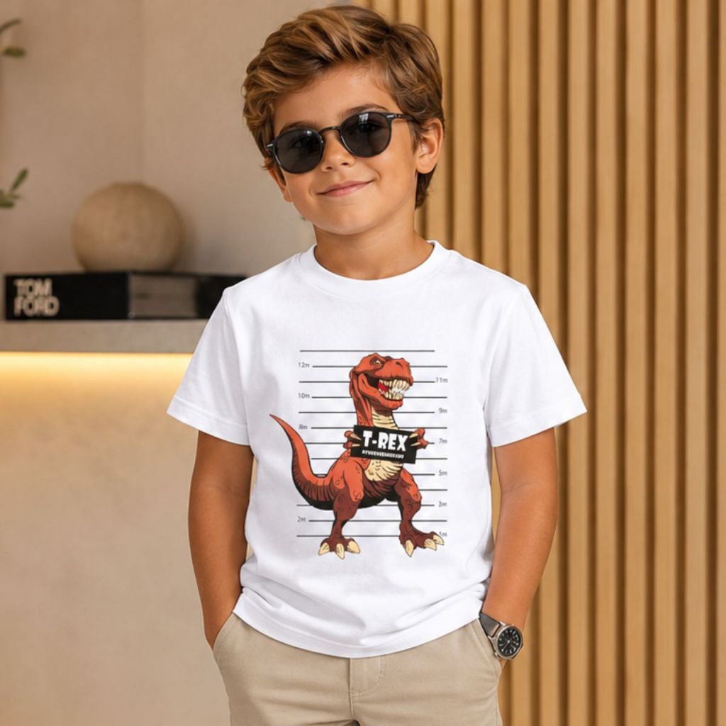 Camiseta Dinossauro Infantil Menino T-Rex Dino Moda Infantil Masculina Juvenil 100% Algodão Casual Estilosa