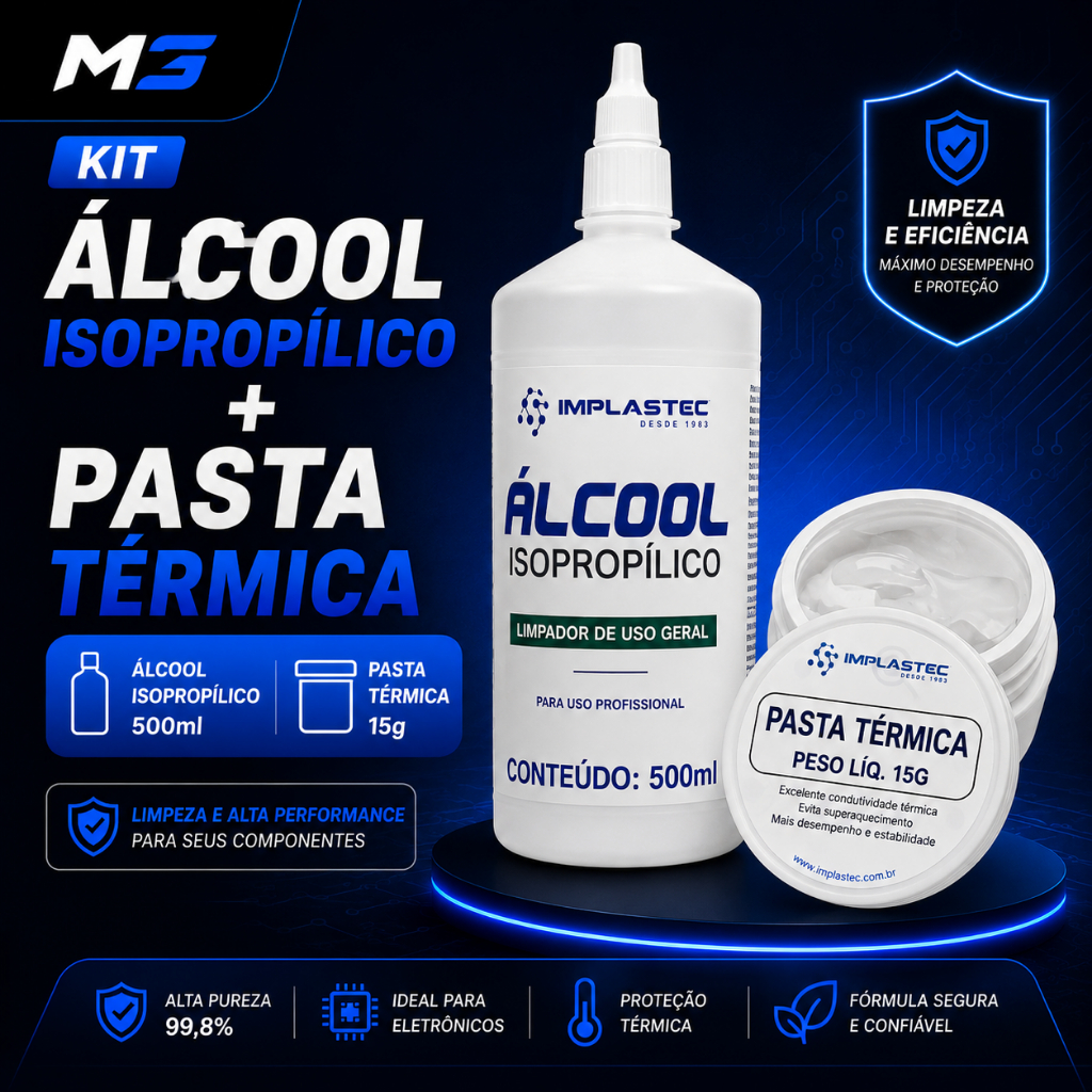 Kit Álcool Isopropílico 500ml + Pasta Térmica 15g Implastec PC Notebook Eletrônicos