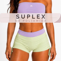 Short Fitness Feminino Adventure Cintura Alta Poliamida com Amarração Lateral para Academia e Treino