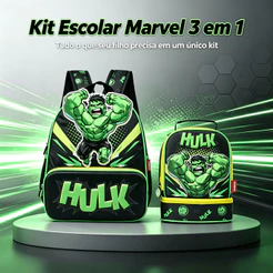 Kit Mochila Lancheira Hulk Infantil Escolar Masculino Marvel