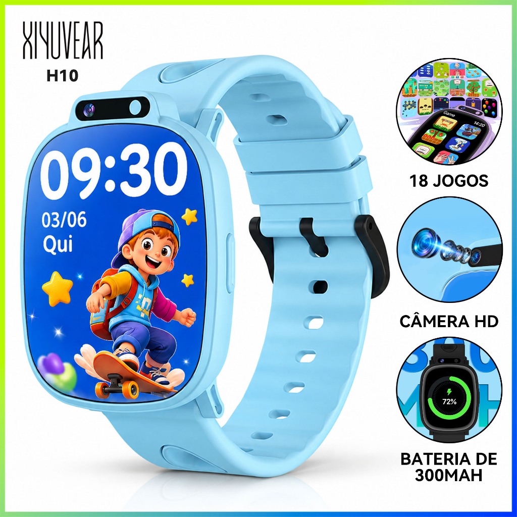 Relógio Inteligente Infantil XiYuVear H10 Kids Smart Watch Bluetooth Camera 18 Jogos Tela HD Novo